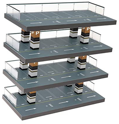 EHJRE 1/64 Parking Lot Display Case, 4 Layers Diorama Parking Lot Model Scene Toy Diecast Car Garage Car Garage Display Case for Model Collectors Miniature Parking Scene Decoration