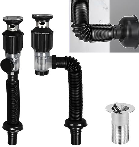 Kit siphon pour lavabo avec siphon : Nizirioo Kit de tuyau de vidange pour lavabo et évier de salle de bain avec tuyau de vidange flexible de 300 à 1000 mm