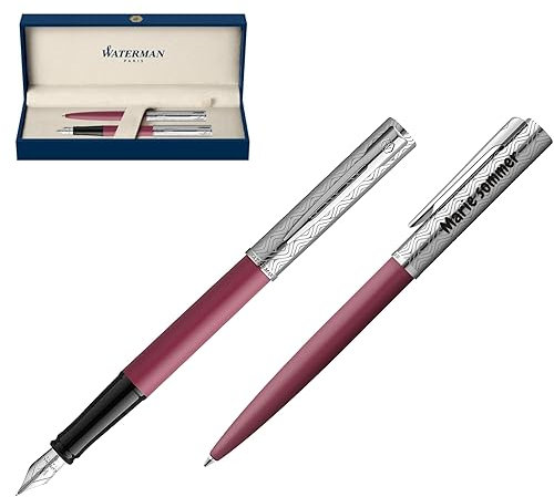 Waterman Allure Deluxe Ballpoint Pen and Fountain Pen with Engraving | Gift for Men and Women | Inspired by Parisian Fashion | Personalised (Pink, Ballpoint Pen and Fountain Pen)