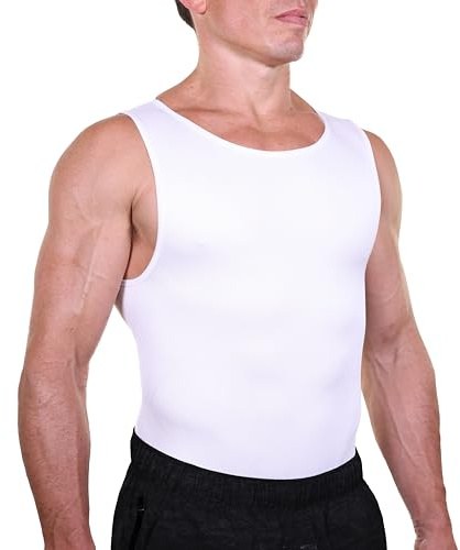 Esteem Apparel EliteSlim Men's Compression Shirt to Hide Gynecomastia Abs Chest Stomach Slimming Shapewear (Large, White)