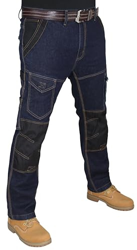 HASHOOB TRADING FZE Pantalon de Travail Masculin Jeans Pantalon de Travail de Cargaison Multi Poche (2-Bleu1-34WX32L)