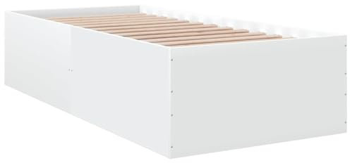 vidaXL Bettgestell, Bett Einzelbett für Schlafzimmer, Bettrahmen mit Lattenrost, Schlafzimmerbett Modernes Design, Weiß 100x200cm Holzwerkstoff