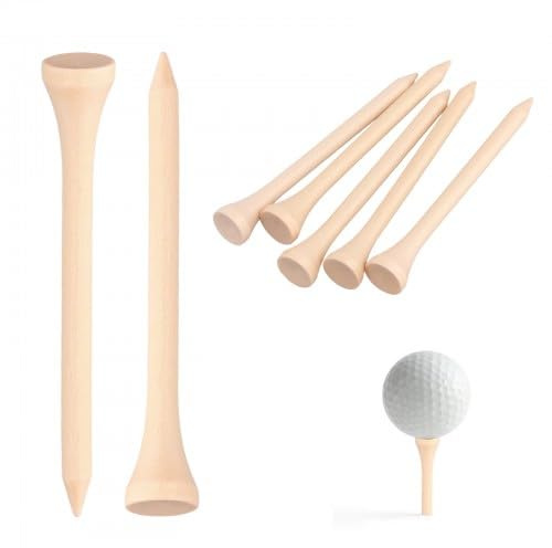 PTJJXA 100 Piezas Tees de Golf Madera, Tees de Golf 70 mm, tee de Golf de Bambu, Entrenamiento Práctico Tees Golf para Césped Exterior, Campo de Golf (Wood)