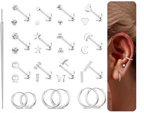 Milacolato Helix Piercings Tragus Piercing Chirurgenstahl Nasenpiercing Stecker Gewindeloses Einstecken Labret Medusa Flatback Ohrstecker Creolen Knorpel Piercing Ohr Silber