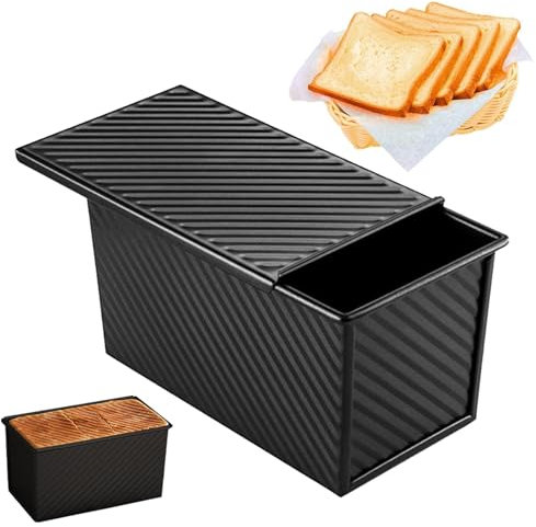 Stampo per Pane Tostato con Coperchio, 450g Teglia Antiaderente per Pane con fori Ventilati, Stampo per Pane in Cassetta con Coperchio, per Pane, Torte e Pasticcini(Nero)