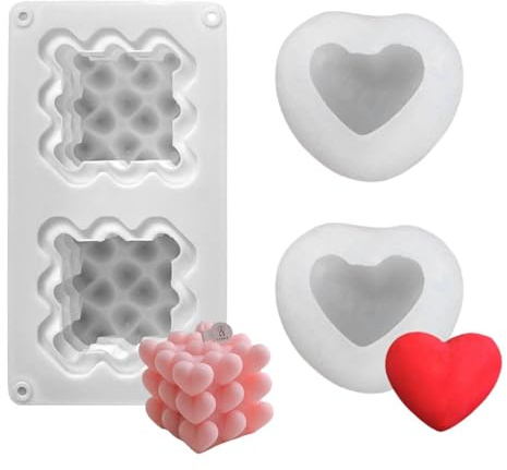YSJCHEBS 1 Forma Cuadrada De Amor Y 2 Moldes En Forma De Corazón, Moldes Creativos De Silicona, Moldes para Velas, Accesorios para Manualidades DIY