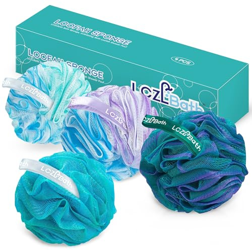LCZLBath Shower Loofah 4PCS Soft Bath Body Sponge 60g Loofa Set Thick Wash Puffs for Women and Men (Purple-Blue-Green-Mixed)