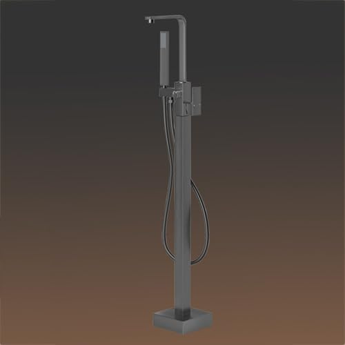 BiaoTeng Grifo de Pie para Bañera Exenta agua Fría y Caliente Grifo de Bañera con Ducha de Mano Latón Gris
