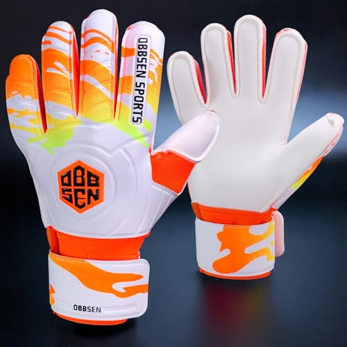 Obbsen Fußball Torwarthandschuhe mit Fingerschutz und doppeltem Handgelenkschutz, Torwarthandschuhe die Starkem Grip für Kinder, Jugendliche und Erwachsene Herren und Damen
