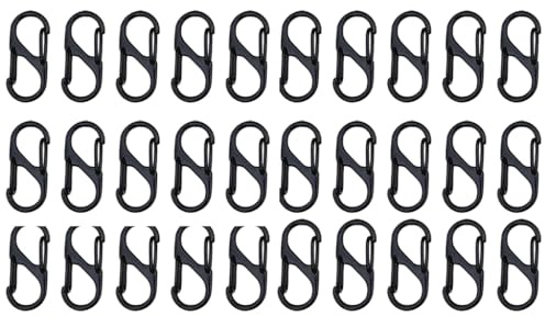 30 mosquetones S, Juego de Mini mosquetones S de Acero Inoxidable de Doble Apertura, tamaño 61 mm, pequeños mosquetones Micro Lock en Forma de 8 para Senderismo, Pesca al Aire Libre, Camping y Viajes