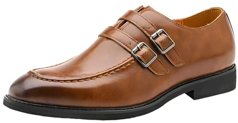 ANUFER Uomo Scarpe con Doppia Fibbia Scarpe Eleganti Punta Affusolata Formale Affari Scarpe in Pelle SN0705256 Marrone EU39