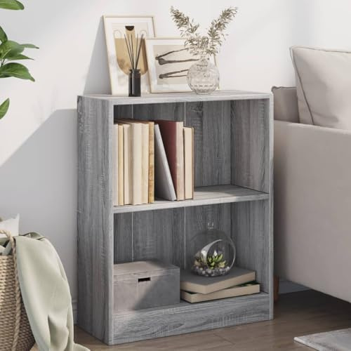 Plumbpyr Libreria grigia, in legno Sonoma, 60 x 24 x 76 cm, con 2 ripiani, scaffale e scaffale per documenti, per soggiorno, studio, ufficio, spazio e ripiano