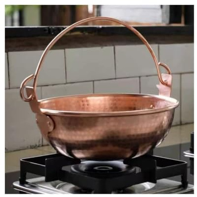 Olla Cobre Martillado Olla colgante de cobre Vintage, utensilio cocina grueso for acampar al aire libre, guisado Pasta a fuego lento, textura martillo artesanal