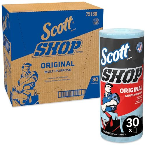 Scott Shop Towels Original 75130 - Strapazierfähige Reinigungstücher in Blau - 30 Packungen mit 1 blauen Rolle à 55 Einmaltücher (1.650 Papiertücher insgesamt)