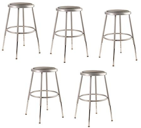 National Public Seating 6418H-CN Steel Stool with Vinyl Upholstered Seat Adjustable, 19-27, Grey (Pack of 5)