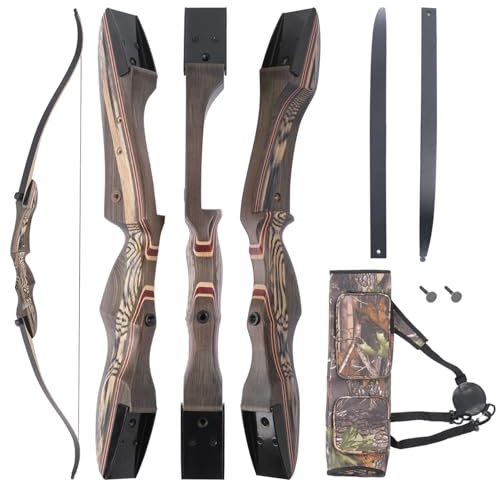 JEKOSEN Eagle Eye Wooden Takedown Archery Recurve Bow 62 Hunting Bow- Include Back Arrows Quiver Bag and Bow Stringer Tool Right & Left Hand 35LBS Draw Weight