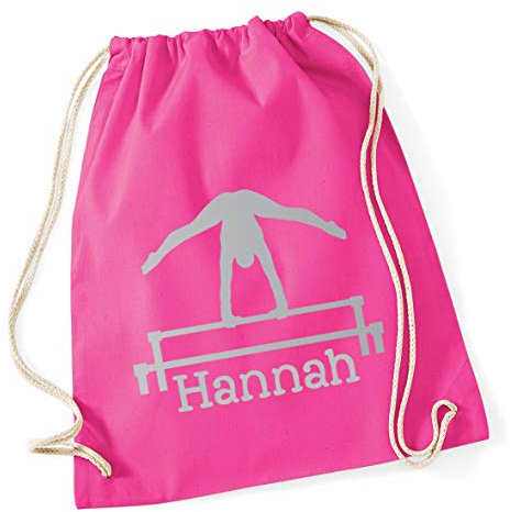 Hippowarehouse (Personalised Name gymnastics bar Drawstring Cotton School Gym Bag 37cm x 46cm, 12 litres