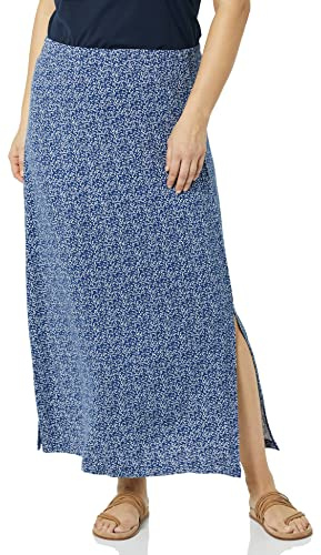 Amazon Essentials Falda Larga en Punto Ligero Mujer, Azul Marino Lunares, XXL
