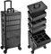 Valise Maquillage 5 en 1 Malette Maquillage Professionnelle sur roulettes Malette Onglerie Aluminium Valise Coiffure Trolley Maquillage Valise Esthetique, Noir Clair