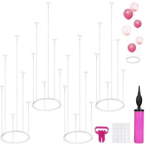 Table Balloon Stand Kit, 4 Pcs Reusable Balloon Sticks With Base, Transparent Plastic Balloons Holder Kit Suitable for Weddings, Birthday, Baby Showers, Halloween Decorations, Christmas