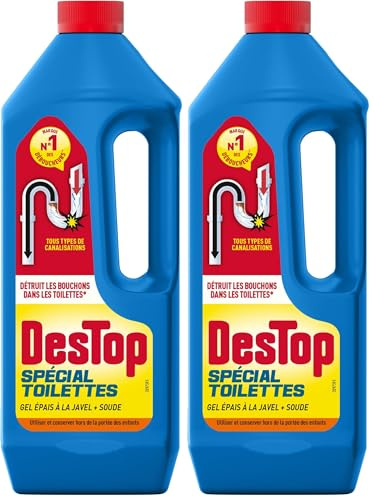 Destop gel déboucheur spécial toilettes - détruit les bouchons des WC - avec javel - 1L (Lot de 2)