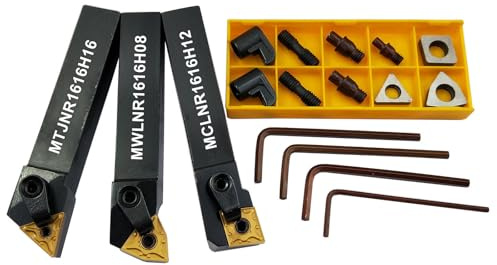 5/8 16PCS Porte-outils de tour CNC à cercle excentré, MTJNR1616H16+MWLNR1616H08+MCLNR1616H12+WNMG431, CNMG431, TNMG331 inserts en carbure + ST1603, SW0804, SC1204+MCT513, MCT617+HL1814 + MCS625