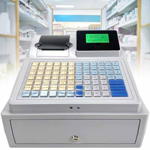 Electronic Cash Register,Commercial Cash Register with Drawer- 81 Keys Cash Register Till for Small Business, 8 Digital LED, Electronic Cash Register for Retail/Restaurant