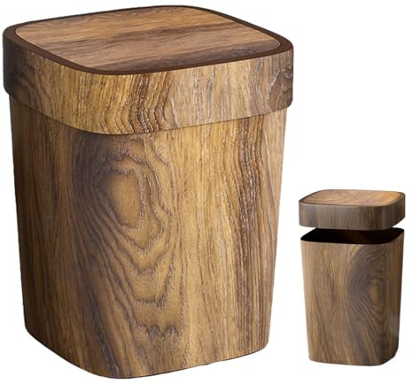 Genérico Cubo de Basura de Madera | Papelera Rectangular para Mesilla | Cubo De 12L Con Tapa Oscilante Anti Olores Para Cocina Baño Lavandería Debajo Fregadero