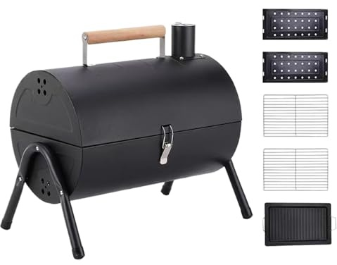 Fass Räuchergrill | Tragbarer Räucherofen Für BBQ | Kompakter Grill mit Deckel für Haushalt, Picknick, Garten, Balkon und Camping