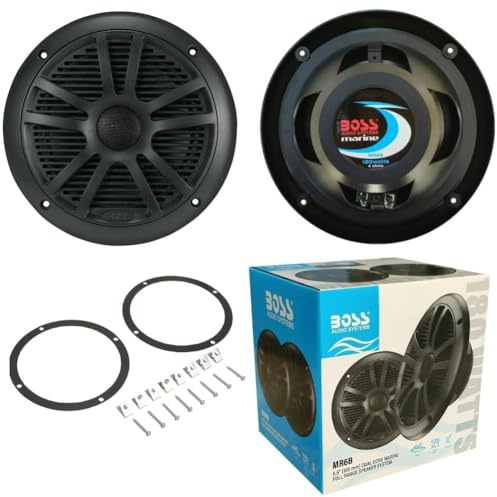 Kit Set para Boss Audio Systems MR6B 2 Altavoces Marinos de Doble Cono de 6,5 16,50 cm x 165 mm, 90 vatios rms, 180 vatios máx., Resistentes al Agua, Color Negro, par + Accesorios