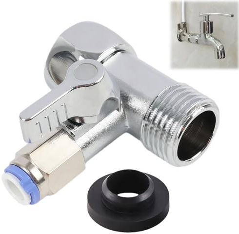 T-adapter avstängningsventil 1/2 x 1/2 x 1/4 Ro vattenadapteranslutning trädgårdsadapter, T-vattenanslutningsadapter, anslutning av 2 enheter, med gummitätning