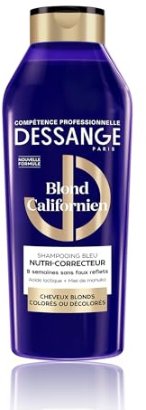 DESSANGE - Shampoo Blu Nutri-Correttore Biondo Californiano - Acido Lattico & Miele Di Manuka - Nutre & Neutralizza i riflessi gialli - Capelli biondi, colorati, decolorati - 280 ml