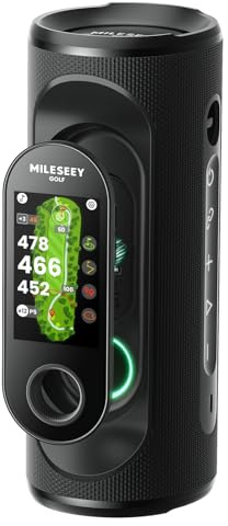 MiLESEEY GeneSonic Pro golfhögtalare över 43 000 förinstallerade banor | GeneSonic Pro golfhögtalare med avtagbar handhållen GPS-avståndsmätare, visning och röstmeddelande av avstånd, pekskärm