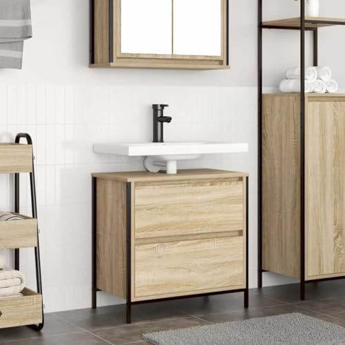 Mobile Lavabo Con Cassetti in Legno Effetto Rovere Sonoma, Con Ampio Spazio di Archiviazione e Piano D’Appoggio Robusto, Mobiletto Sotto Lavabo Bagno, Armadietto da Bagno Salvaspazio, 60x34.5x60 cm
