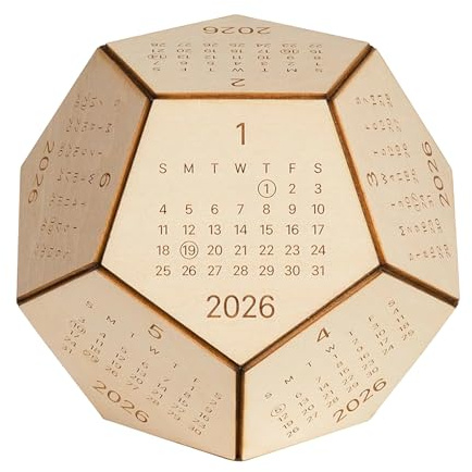 Cubo de calendario de escritorio de madera 2026 | Expositor Dodecaedro 12x10x4 | Calendario de mesa 2026 Escritorio | Para Hombres Mujeres Oficina Navidad Hombre Empleado Año Nuevo Adultos Día del Pad