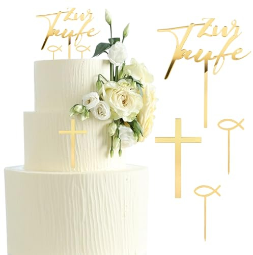 Lot de 4 décorations de baptême - En acrylique doré - Avec croix et poisson - Pour fille/garçon - Pour communion et baby shower