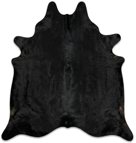 Hide & Haus Tapis en Peau de Vache véritable Noir, Format Grand (220 x 200 cm), avec 4 Dessous de Verre en Peau de Vache