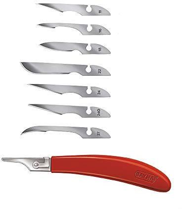 Handwerker Set: 14x Bayha Mix Skalpellklingen und Griff Nr.6 von Kosmetex, einzeln verpackt, Set: Handwerker - Griff