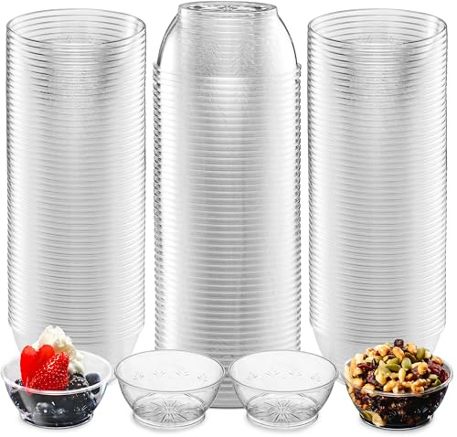 JoyServe Clear Mini Plastic Bowls - (Bulk 100 Pack) 6 Oz Disposable Premium Hard Plastic Dessert Bowls for Serving, Weddings, Catering, Parties, Salsa, Home or Event Party Supplies