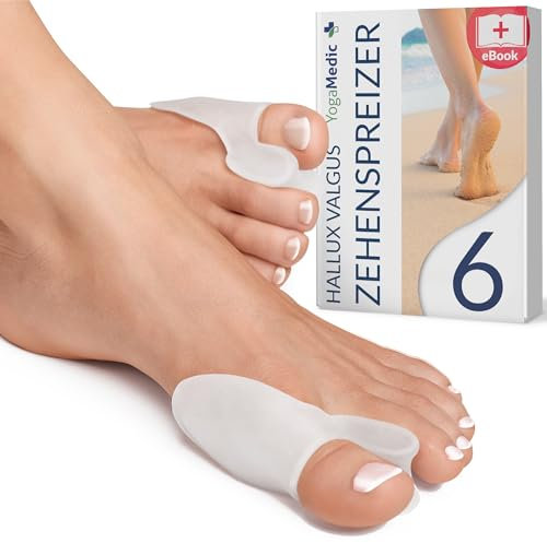 YOGAMEDIC Hallux Valgus Korrektur Zehenspreizer für den Großen Zeh - 6 Stück - Hallux Valgus Schiene/Bandage in Universalgröße - Zehentrenner aus weichem Silikon - Hammerzehen Korrektur