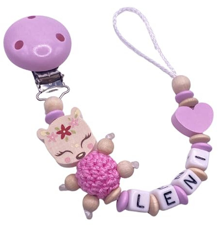 Schnullerkette mit Namen für Junge & Mädchen | VIELE INDIVIDUELLE MODELLE | Personalisierte Nuckelkette mit Wunschnamen (Reh)