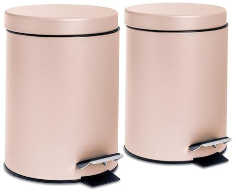 Harbour Housewares 3L Bathroom Bins - Matte Pink - Pack of 2 - Round Stainless Steel Pedal Bin Slim Kitchen Rubbish Trash Can Garbage Dustbin with Lid and Inner Liner Bucket