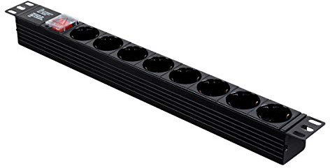 Aiten Data Regleta 8 Tomas Schuko para Armario Rack 19 1U con Interruptor On/Off y Tapa de Seguridad