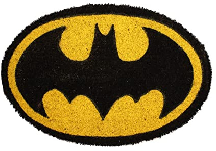 UNIVERSO DC SD Toys - Felpudo Entrada Ovalado Batman, de Fibra de Coco y Vinilo Antideslizante, Amarillo y Negro, 60 x 40 cm