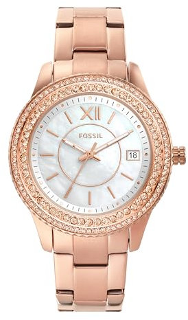 Fossil Watch for Women Stella, Three Hand Date Movement, 37 mm Rose Gold Stainless Steel Case with a Stainless Steel Strap, ES5131