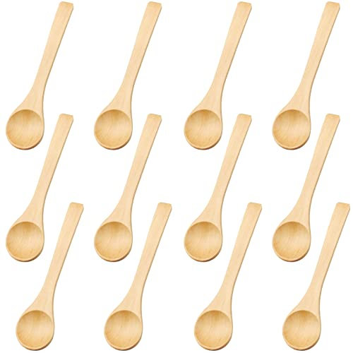 oupados 12 Piezas Cucharas Pequeñas de Madera Mini Cucharas de Madera 13 x 3CM para Sal, Especias, Azúcar, Miel, Té, Café y Fiesta