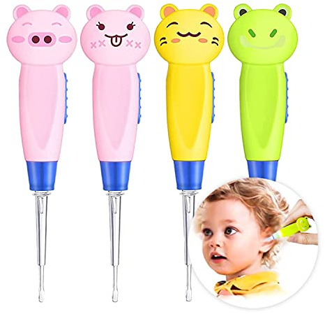 4 Pièces Set de Nettoyage d'Oreille, Cérumen Curette, Cure Oreilles Nettoyeur, Curette Oreille Enfant, Ear Curette LED,Kit de Nettoyeur D'oreilles, Nettoyant Oreille pour Enfants Et Adultes