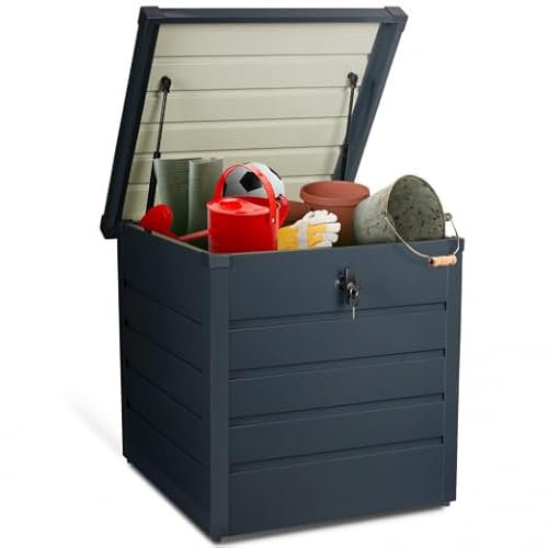 IDMarket - Cassapanca in metallo con serratura per giardino, 200 l, 68 x 62,5 x 63 cm
