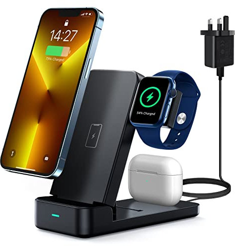 Orshinal Ladestation Apple iWatch und iPhone Wireless Charger 3 in 1 mit Adapter,Apple ladestation Compatible with iPhone 14/13/12/11 Pro Max/XS/XR/X/8/8 Plus+iWatch+AirPods Pro,Samsung Galaxy, W316