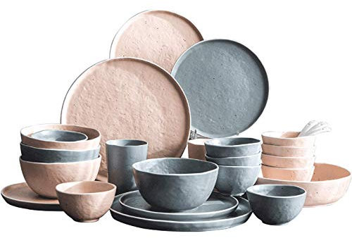 XAoSCd Juegos De Vajilla De Cerámica, Juegos De Platos De Filete Y Cuencos De Cereales con Esmalte De Sésamo Mate | Combinado del Servicio De Mesa De La Porcelana De 42 Pedazos para Los Regalos De B
